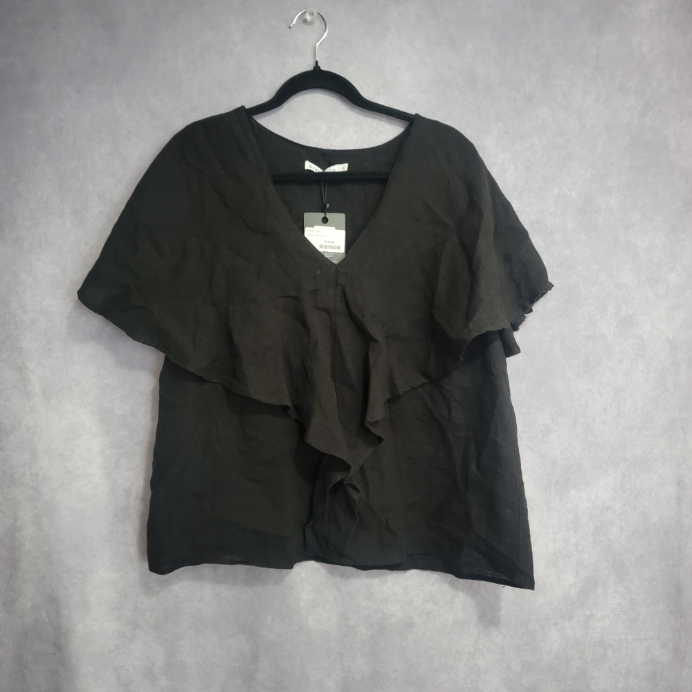 Brave And True Size L Black  Layered  Pure Linen Top NWT
